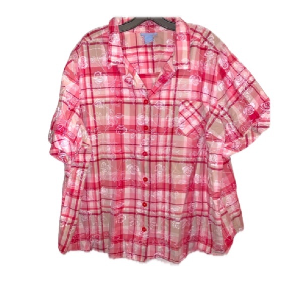 Liz and Me 3X 26/28 Button Down Cotton Plaid Floral Print Shirt - Picture 3 of 10